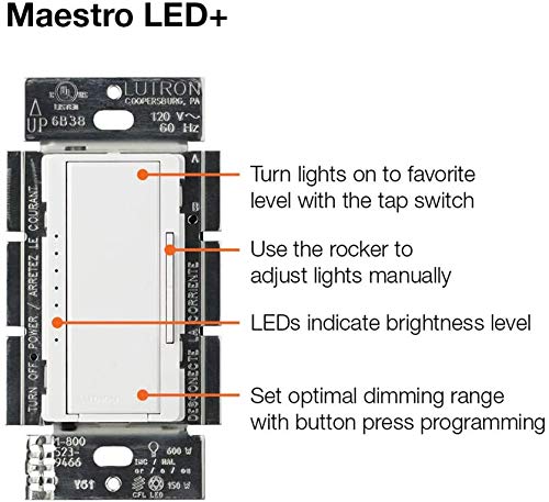 Lutron Maestro Led+ Dimmer Switch (8 Pack) | For Dimmable Led, Halogen & Incandescent Bulbs, Single-Pole Or Multi-Location | Macl-153M-Wh | White #TOP3