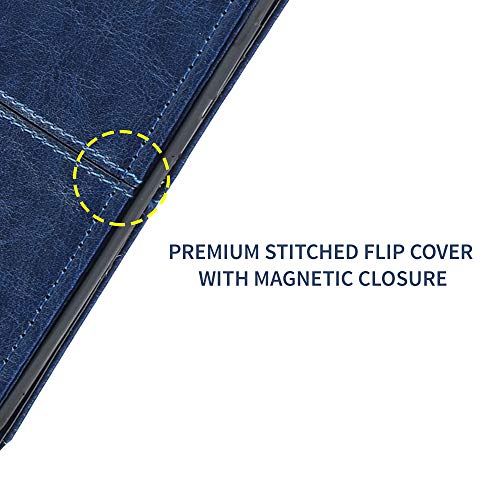 Image of A rtistque Stitched Flip Cover for Samsung Galaxy M51 with Leather Finish | Magnetic Closure Wallet | Card Pockets & Stand - Blue