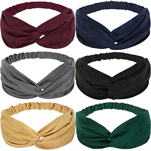 JIPIE 6-Pack of Assorted Elastic Twist Bowknot Headbands Fashion Velvet Fabric Head Wrap Criss Cross Bandeau Hair Ribbon for Women and Girls (JPHB0004-Velvet)