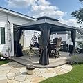 PURPLE LEAF 10' X 12' Gazebo Outdoor Aluminum Gazebo with Heavy Duty Galvanized Steel Double Roof for Patio Backyard Deck, Netting and Curtains Included, Grey