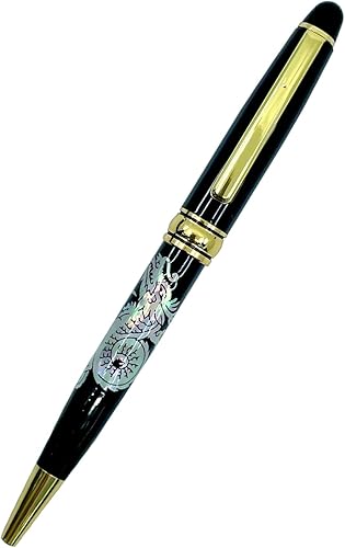 Bolígrafo con incrustaciones de nácar hecho a mano, retráctil, regalo ejecutivo de lujo, punta de bola negra (dragón)