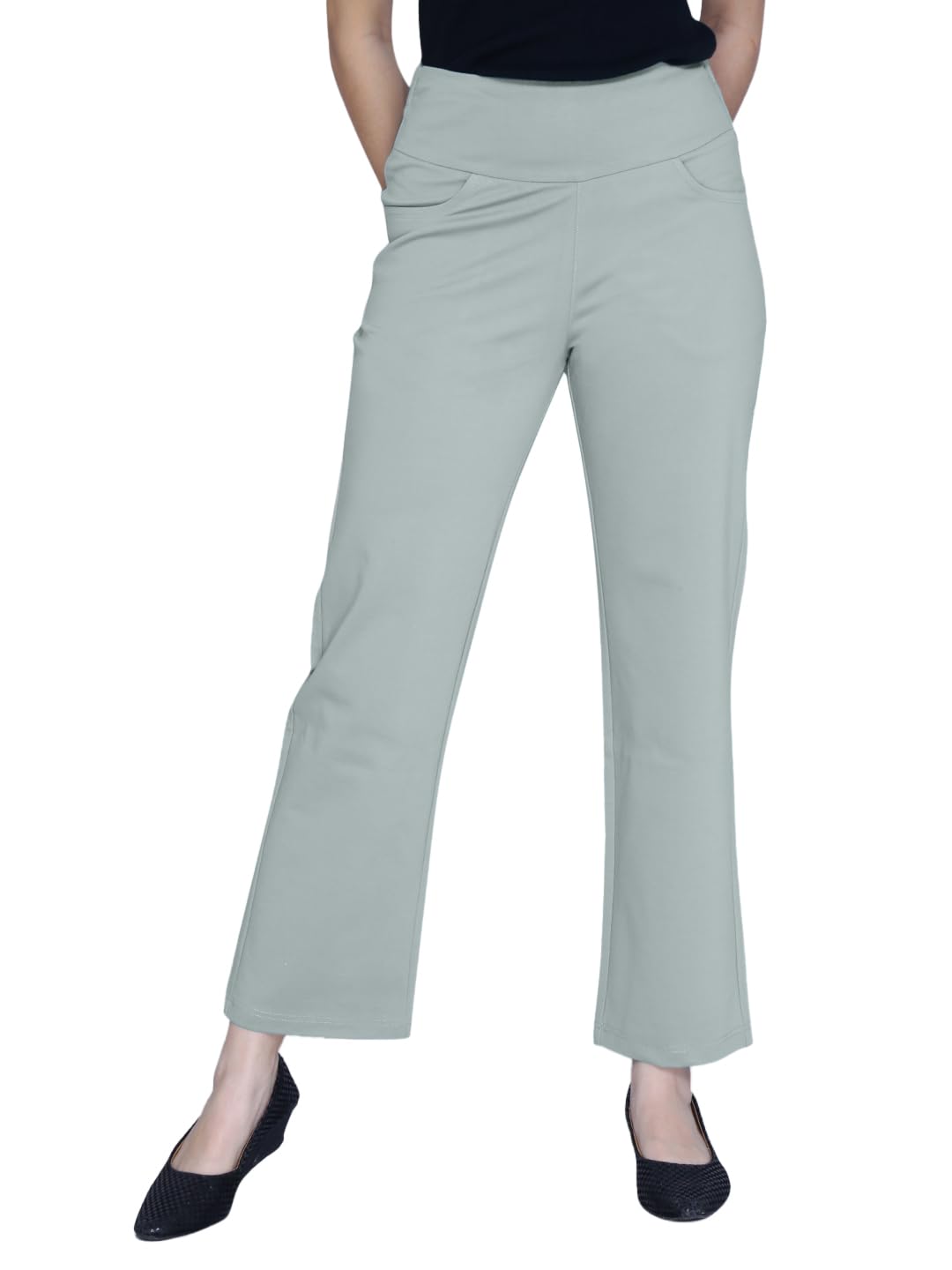 fck-3 Super Stretchable Fabric Broad Waist Band Elastic Closure Wide Leg Jeggings Pant for Women-picture-34