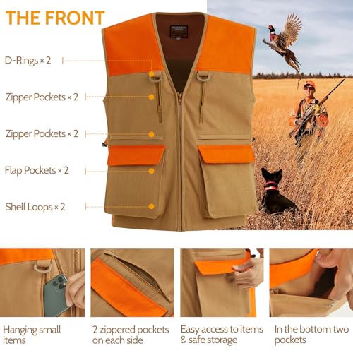Image of NEW VIEW Upland Hunting Vest for Men- Blaze Orange, Pheasant Hunting Vest with Game Pouch, Bird Hunting Vest for Quail