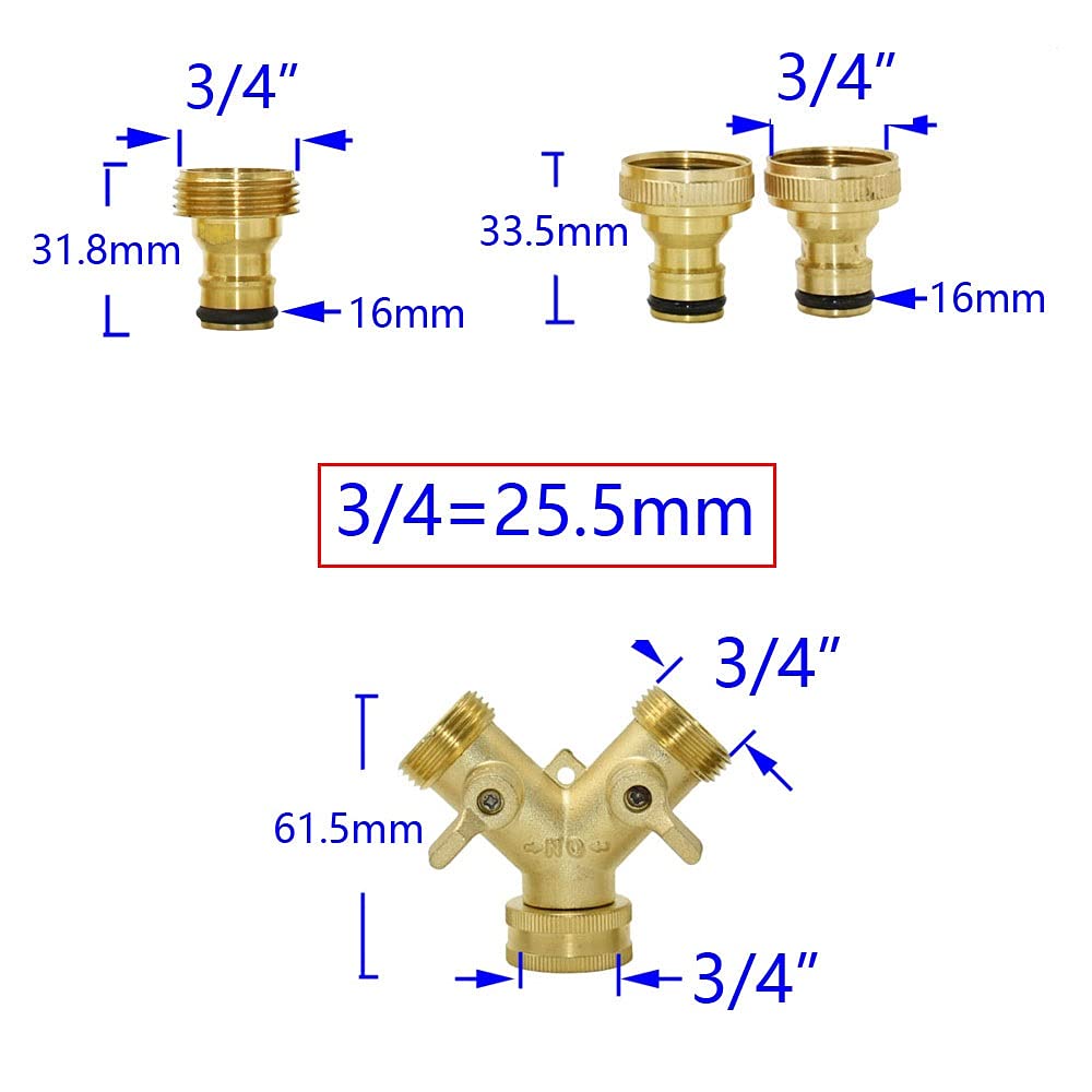 Sdoppiatore per tubo flessibile a 2 vie, connettore a Y in ottone per tubo da giardino, adattatore femmina da 1,9 cm a rubinetto a 2 vie con nipplo da 1,6 cm per una facile irrigazione e gestione del