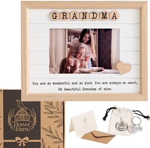 Bower Barn Best Grandma Gifts for Mother's Day- Grandma Picture Frame - Birthday Gifts for Grandma from Granddaughter or Grandson - Gift Idea for Grandmother - 6x4 Picture Frame, Keychain and Card