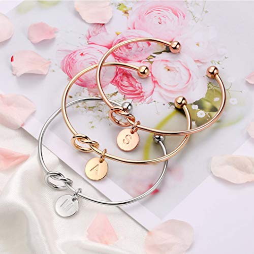 Image of Ursteel 14K Gold Plated Initial Bracelet for Women - Dainty 14K Gold Plated Knot Letter A-Z Bracelets for Women, Tie The Knot Bracelet Bridesmaid Proposal Jewelry Gifts