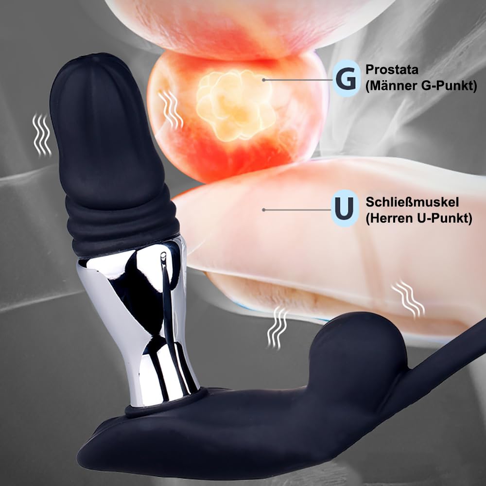 Kuaecr 3in1 Elektro Shock Anal Vibrator Penisringe Prostata Stimulator Set mit 10 Teleskop Vibrationsfunktion & 3 Elektrostimulation Modi, Anal Massagegerät SM Extrem Sexspielzeug für Männer Solo
