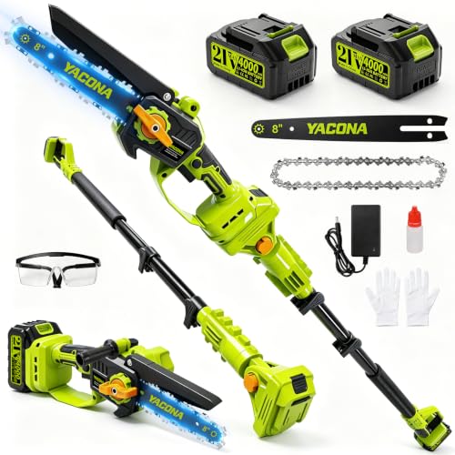 Image of 8 inch Cordless Pole Saw & Mini Chainsaw, Brushless Pole Saws For Tree Trimming with 360 Extension Pole, 16FT Max Reach & 2x Battery, Tool-Free Chain Tensioning, Electric Chainsaw for Branch Cutting