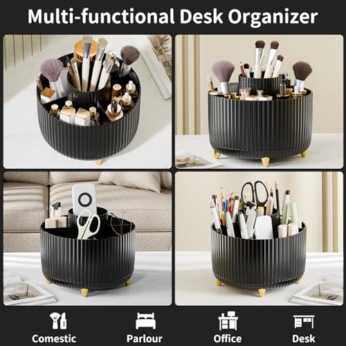Image of fanado 360 Rotate Makeup Brush Holder Organizer, Makeup Organizers Countertop, Makeup organization and Skincare Storage with Gift Box Packing for Vanity, Desktop, Bathroom (Black)