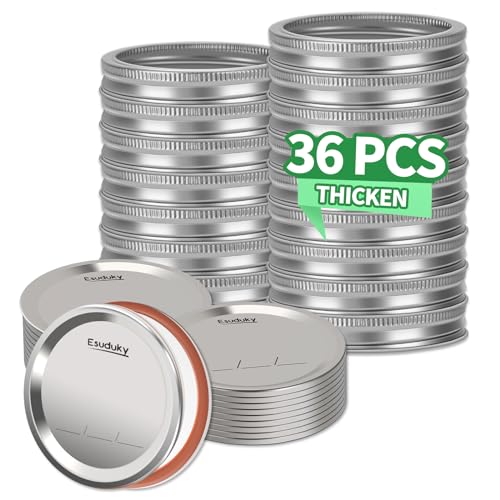 Esuduky 36Pcs Mason Jar Lids with Rings Wide Mouth Upgrade Canning Lids with Rings/Bands for Ball Kerr Jars and More Split-Type with Leak Proof & Airtight Food Grade Material for Mason Jars