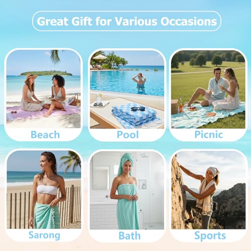Haleey 2 Pack Turkish Cotton Beach Towel Lightweight Absorbent Quick Dry Bathroom Bath Pool Swim Towels Extra Large Oversized Sand Free Towel Beach Accessories Essentials Cloud Gift for Adults - Image 6