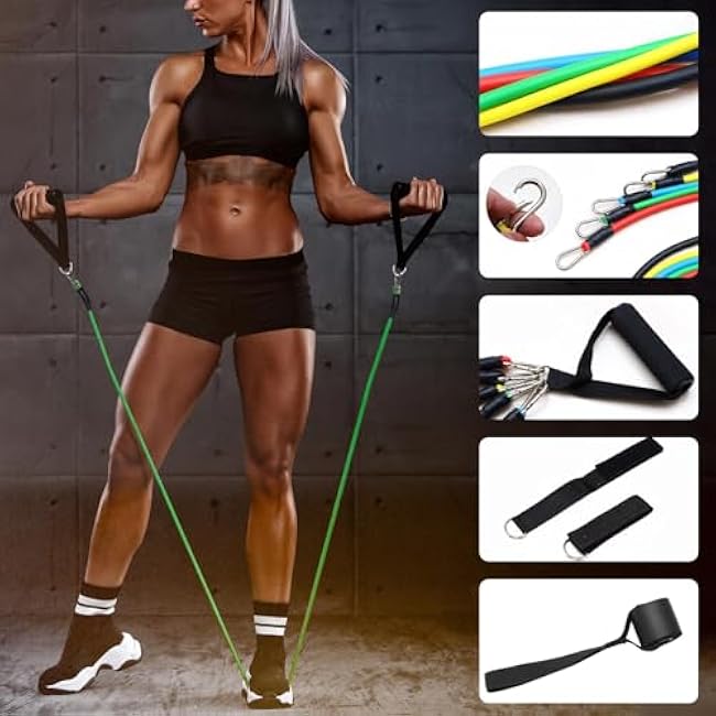 Resistance Bands, Resistance Band Set, Strength Training Fitness Bands, Exercise Bands for Men and Women, Resistance Bands with Handles, Door Anchor, for Shape Body and Home Workouts