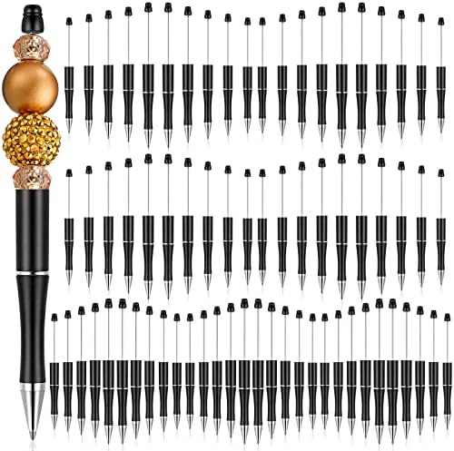Black Beadable Pen Bulk Plastic Bead Ballpoint Pen Shaft Black Ink Beaded Pens DIY Pens Cute Cool Pens for DIY Making Gift Kids Students Office School Supplies (100 Pieces)