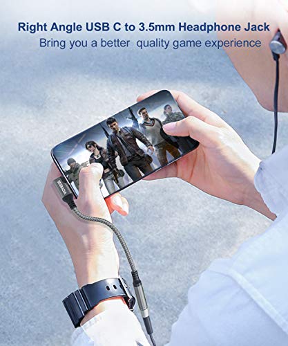 AkoaDa USB C naar 3,5 mm hoofdtelefoonaansluiting, hoek, USB C naar 3,5 mm Aux naar Audio converter, nylon, gevlochten… - Afbeelding 3