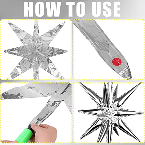 6 Pcs Silver Starburst Balloon Explosion Star Balloons 14 Point Star Balloons 3D Starburst Cone Mylar Balloons 22In Foil Star Balloon For Christmas Birthday Wedding Party Supplies(Silver) #TOP2