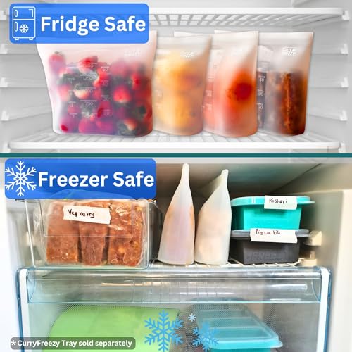 Image of Reusable Silicone Food Storage Bag Container,Ziplock Fridge /freezer pouch,Zipper Bag Keep Your Food Fresh For Vegetable,Fruit,Liquid,Sous Vide,Sandwich Snack Or Lunch Bag 1500ML-WH,Pink