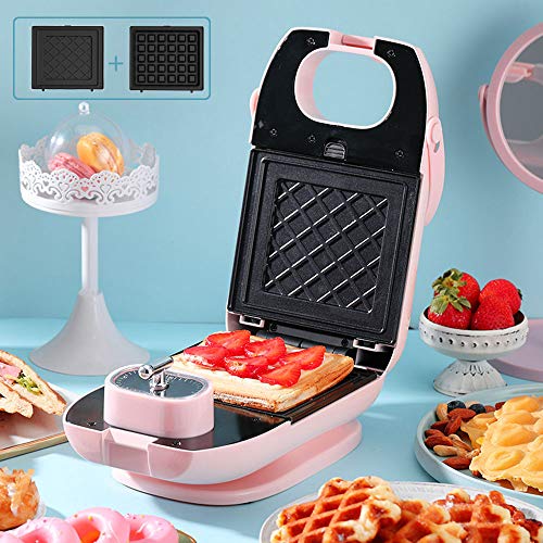 Waffelautomat 2 in 1 Sandwich Toaster Timing-Grill Waffeleisen Kontaktgrill Waffle Iron 2 Austauschbare Aluminium Grill Teller,