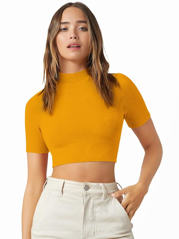 Image of Dream Beauty Fashion Women's High /Turtle Neck Short Sleeves Stylish Casual Crop Top, 17 Inches