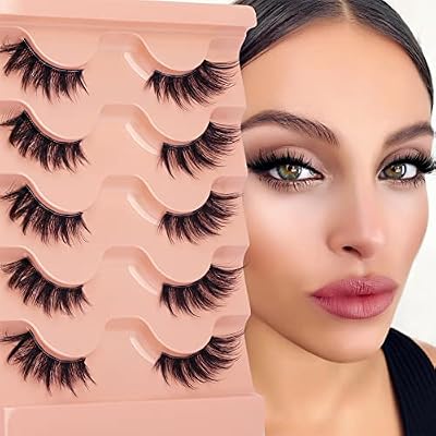 نصف رموش طبيعية نظرة القط عين كاذبة رموش Wispy 3D Faux Mink Lashes Clear Band Fluffy Strip Eyelashes by Winifred