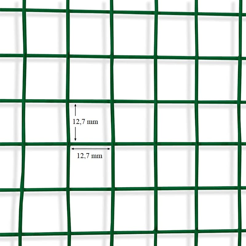 Virsus Rete Metallica Plastificata VERDE 7733, Misura 1x10 Mt, Maglia Quadrata 12,7x12,7 mm, Spessore Filo 1mm, Rete Protettiva Elettro Saldata per Voliera, Gabbia per Animali, Recinzione Giardino