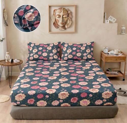 Image of BSB HOME 240 TC Cotton Fitted Double Bedsheet with 2 Pillow Covers, Elastic Bed Sheet, Soft Breathable Skin-Friendly Fabric, All Season Comfort - 72 x 72 + 8 Inches (Midnight Teal)