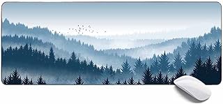 MSHAJ Pretty Mouse Pad Fog Forest Blue Mountains Large Gaming Mouse Pad,Extended xl Mouse Pad Desk Mat 31.5x11.8x0.12IN,Stitched Edges Non Slip Mousepad for Computer,Office,Keyboard and Laptop