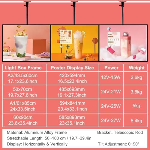 LED Backlit Menu Board for Restaurants - Slim Illuminated Wall Mounted 3D Display, 60x90cm - Perfect for Cafes, Bars, and Retail Signage