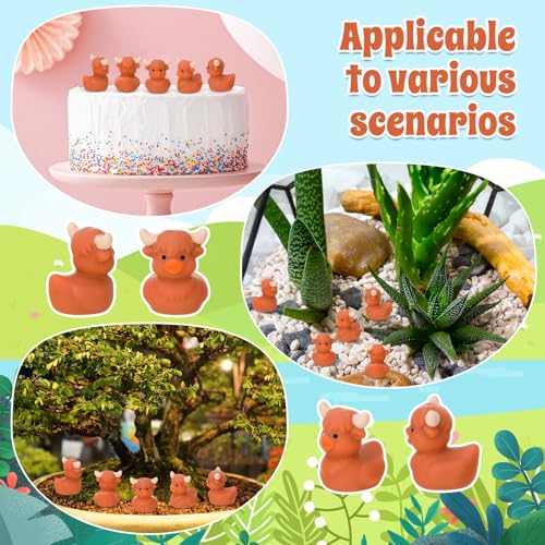 Image of 50 Pcs Highland Cow Ducks Toy Figures, Mini Cow Resin Ducks Bulk, Tiny Cows Figurine Dress up Duck Toy for Party Favors (Highland Cow)