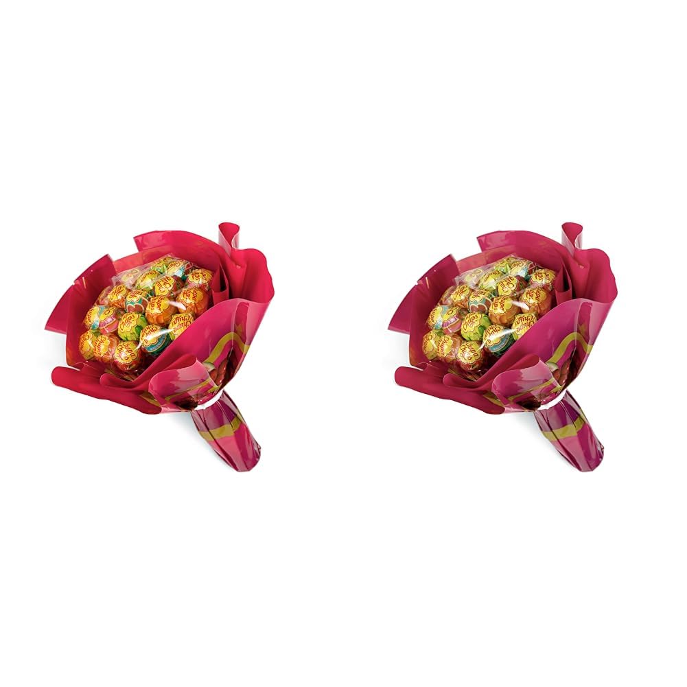 Chupa Chups Lutscher Blumenstrauss, Lollipop-Strauss mit 19 Lollis in sechs Sorten, Geschenk-Idee für Geburtstag, Jahrestag, Valentinstag & Muttertag (Packung mit 2)