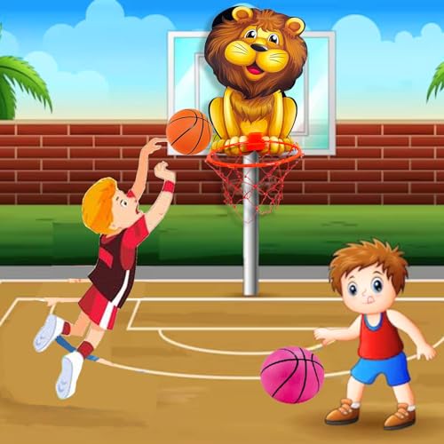 Image of Basket Ball for Kids for Boys /Girls| Lion Design Basketball| Basketball Portable Set with Hanging Board, Ring Net for Indoor and Outdoor Games| Birthday & Return Gift Set Standard