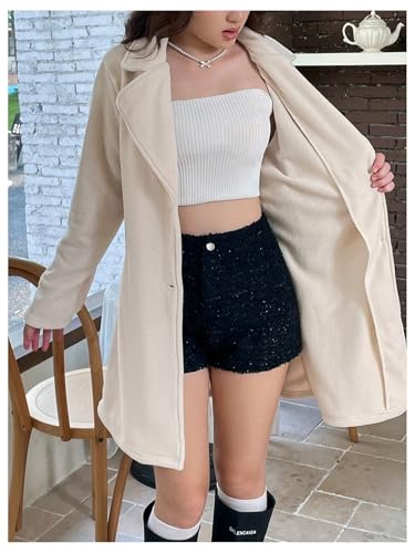 SweatyRocks Girl's Notch Lapel Collar Button Down Coat Knee Length Dressy Casual Pea Coat Outerwear4