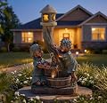 Ultym 31" Boy and Girl Outdoor Fountain LED 3-Tier Waterfall, Faux Bronze
