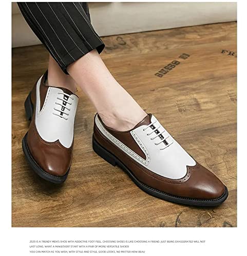 Dress Oxford for Men Lace Up Two Tone Brown and White Wing tip PU Leather Anti-Slip Slip Resistant Low Top Wedding(Brown,10 M US)3