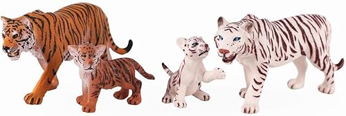 4 figuras realistas de tigre con cachorros de tigre, 2 a 6 pulgadas, juego familiar de figuras de animales de safari que incluye tigre bebé, adorno