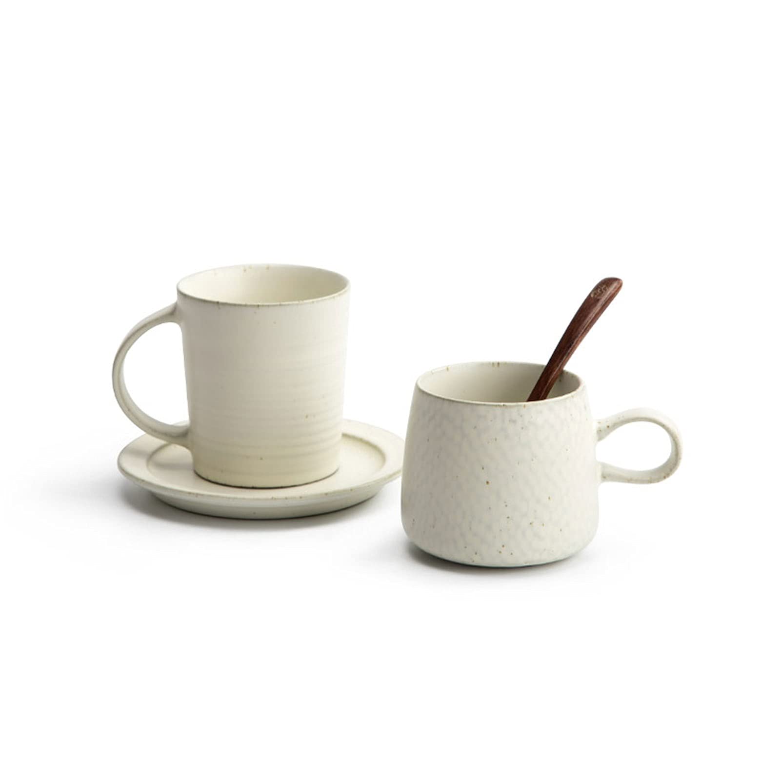Taza de café Café, taza de té Tazas de espresso de porcelana con platillos a juego Taza de café de porcelana premium- 7.8 onzas, juego blanco de s (A)