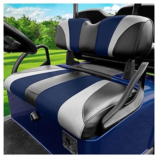 Golf Cart Seat Covers EZGO - EZGO Golf Cart Seat Covers with Golf Cart Phone Holder for EZGO TXT and EZGO RXV - EZGO Golf Cart Accessories - Custom Front Golf Cart Seat Cover – Navy Blue Black Gray