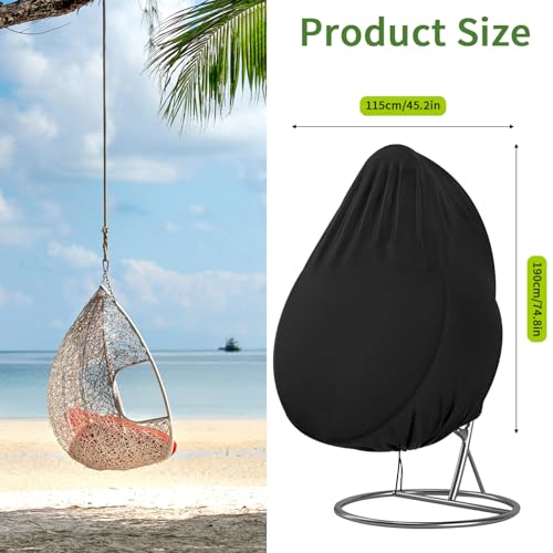 Hängesessel Abdeckung Abdeckung für Hängesessel 210D Oxford-Stoff Abdeckplane mit Reißverschluss Kordelzug Wasserdicht Winddicht UV-Beständig Hängekorb Schwingsessel Abdeckhauben, 190x115cm(Schwarz)