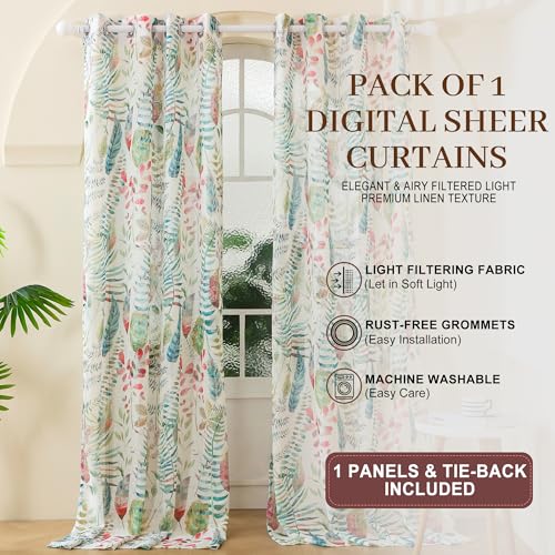 Image of Story@Home Long Door Curtains 9 Feet Long Set of 1 | Leaf Printed | Semi Transparent Curtain | Net Curtains | Sheer Curtain for Living Room | (118 X 275 Cm, White & Green) | Perfect for Home Decor