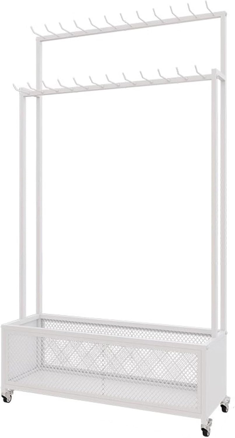 Commercial Belt Hanger with Mesh Basket, Rolling Hanging Tie Rack for Bedroom/Store/Retail Display, Floor Standing Large Organizer Holder,White-Wide - 90cm