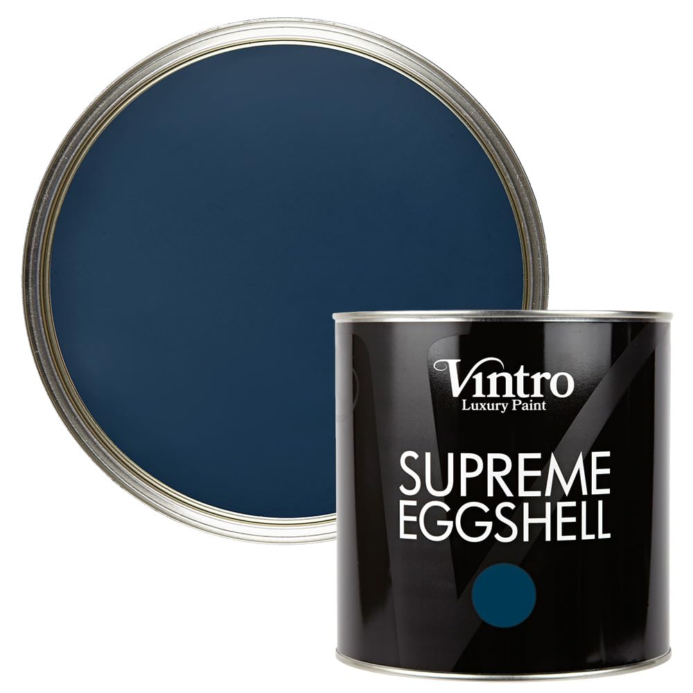 Vintro Paint | Eggshell Paint | for Walls | Wood | Trim | Satin Furniture Paint | Interior & Exterior Use. (Navy Blue - Picasso Blue, 2.5 Litres)