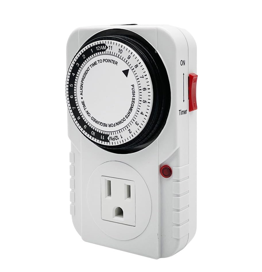Generic 120V Mechanical Timer with Single Outlet for Aquarium, Grow Light, Hydroponics, Indoor Lighting, Home Appliances, White, TM-M1/120
