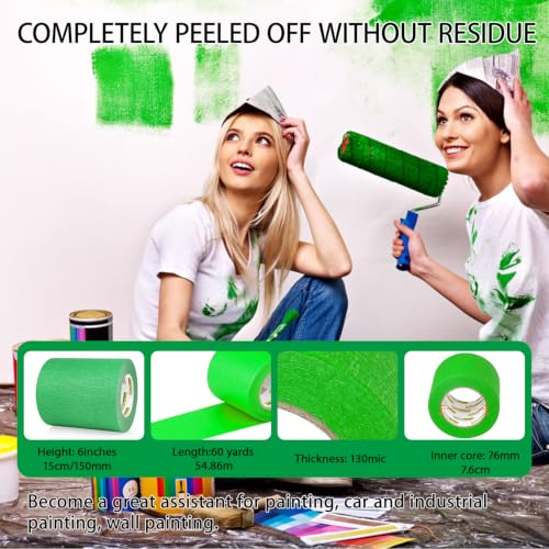 Image of Green Painter Tape,6Inchx60yards,Masking Tape,Green Painting Tape for Wall | for Wall Painting,DIY Crafts Arts,Painter's,Decoration Labeling,No Residue, Easy Removal