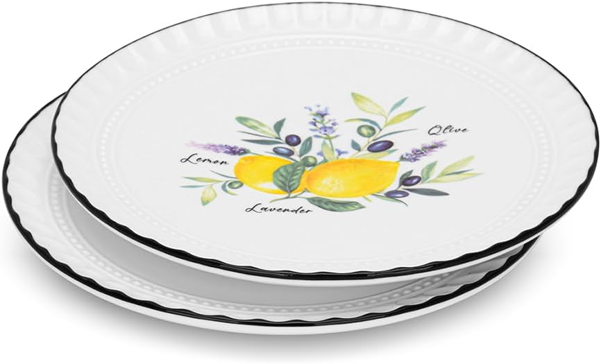Fissman Set of 2 Side Plates 16cm, Porcelain Provence Lemon, Plate For Dessert, Salad, Appetizer, Microwave, Oven, and Dishwasher Safe, Scratch Resistant, Kitchen Tableware
