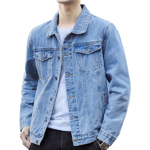 Mens Classic Lapel Jean Jacket Casual Slim Fit Trucker Cowboy Coat Pocket Casual Front Denim Men Jackets
