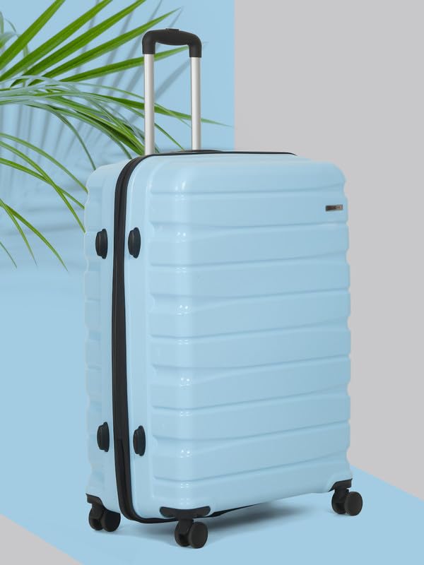 Image of Teakwood Large Check in Size 8 Wheels Trolley Bag, Hard Cabin with Zipper Closure, Adjustable Push Button & Cross Side Strap, TSA Lock System 360 Degree (Large Check in Size, Sky Blue)