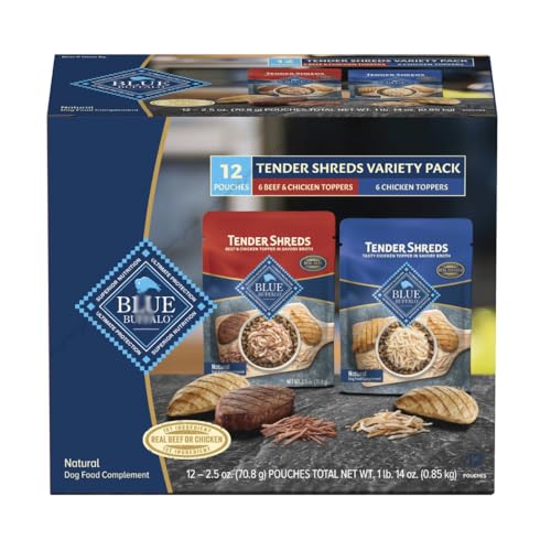 Tender Shreds Toppers, Natural Dog Food, 2.5-oz. Pouch, 12-Count Variety Pack - Tender Shreds are Perfectly Portioned Dog Food Toppers in Easy-to-Open Pouches