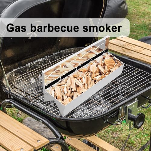 Caja ahumadora para parrilla, caja de ahumador de pellets de acero inoxidable | Accesorios de barbacoa de acero inoxidable con práctica tapa de bisagra para al aire libre - imagen 2