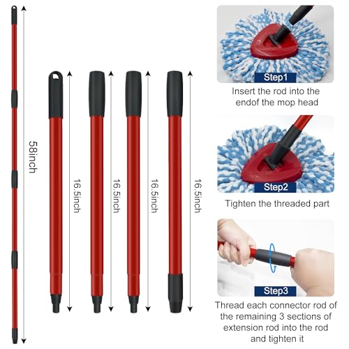 O-Cedar Spin Mop Handle Replacement - Compatible with O-Cedar Spin Mop Refills and Brooms, 30" to 58", Sturdy Iron Mop Handle with Germany Screw Joint by GFRED - Image 4