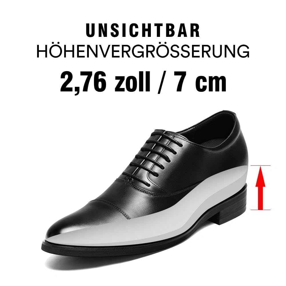 CHAMARIPA Herren Oxford-Geschäftsschuhe mit 7 cm unsichtbarer Innenerhöhung | Schwarze Schnür-Steigerschuhe aus Echtleder – klassische Geschäftsschuhe für Büro, Hochzeiten und den Alltag