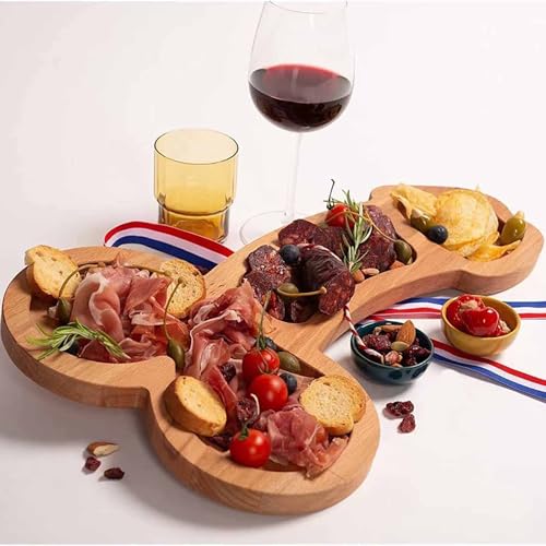 Tábua de aperitivos engraçada, tábua de queijos e travessa de charcutaria de madeira maciça, talhere